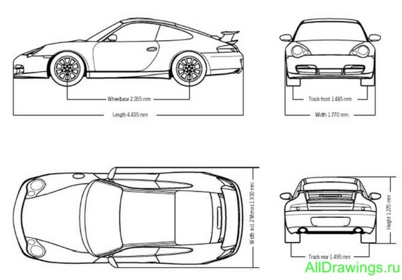 Porsche 996 GT3 (2004) (Порше 996 ГТ3 (2004)) - чертежи (рисунки) автомобиля